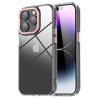 AHASTYLE PC06-B Voor iPhone 14 Pro Max Crystal Clear Slim Phone Case Schokbestendig Case Anti-Geel PC + TPU Telefoon Cover met Zinklegering Camera Frame