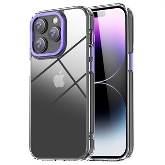 AHASTYLE PC06-B Voor iPhone 14 Pro Max Crystal Clear Slim Phone Case Schokbestendig Case Anti-Geel PC + TPU Telefoon Cover met Zinklegering Camera Frame