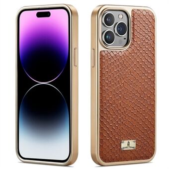 FIERRE SHANN Voor iPhone 14 Pro Max PU Leather Coated TPU Back Case Snake Textuur Electroplated Anti-drop telefoon Cover