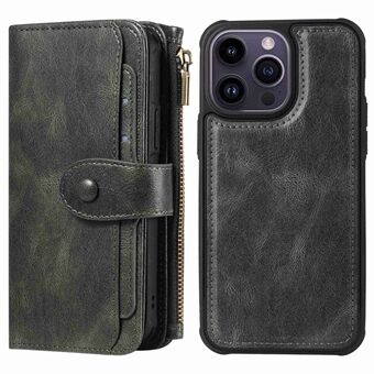 KT Multi-functionele Series-3 Voor iPhone 14 Pro Max Ritsvak met grote capaciteit Retro lederen hoes Afneembare magnetische zuigkracht Telefoonhoes