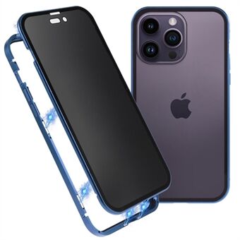 Voor iPhone 14 Pro Max Schokbestendig Anti-peep Telefoonhoesje Metalen frame + dubbelzijdig gehard glas Hybride hoes met magnetische sluiting