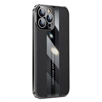 Voor iPhone 14 Pro Max Koolstofvezeltextuur Gegalvaniseerd telefoonhoesje Echt leer gecoate TPU-valbeschermingshoes