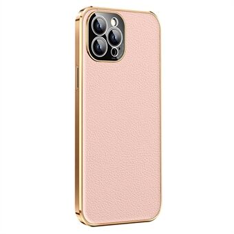 Anti-Drop Slim Case voor iPhone 14 Pro Max beschermhoes Echt leer gecoat galvaniseren TPU telefoonhoes