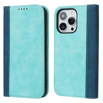 Voor iPhone 14 Pro Max Kalf Textuur PU Leather Shockproof Wallet Case Bi-color Splicing Magnetische Auto-geabsorbeerde Opvouwbare Stand Cover