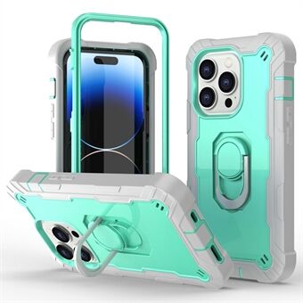 Voor iPhone 14 Pro Max PC+Silicone+TPU Telefoon Drop-proof Case Metalen Ring Kickstand Beschermende Back Cover