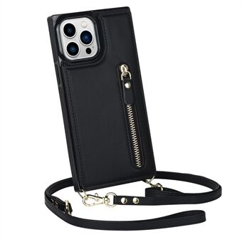 Portemonnee telefoonhoesje voor iPhone 14 Pro Max anti-val schokbestendig hoesje TPU PU lederen beschermhoes met etui met ritssluiting / schouderriem