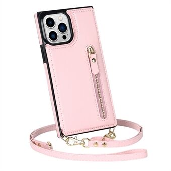 Portemonnee telefoonhoesje voor iPhone 14 Pro Max anti-val schokbestendig hoesje TPU PU lederen beschermhoes met etui met ritssluiting / schouderriem