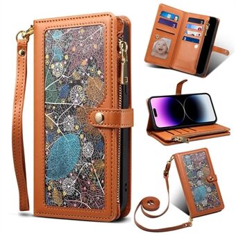 ESEBLE Voor iPhone 14 Pro Max Galaxy-serie RFID-blokkering Volledige bescherming Telefoonhoes Meerdere kaartsleuven Stand Ritsvak Flip Wallet Cover