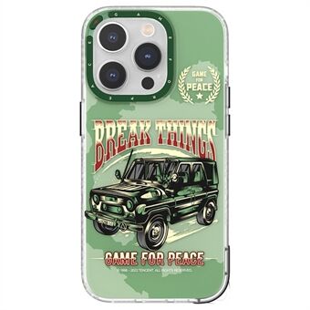 ROCK voor iPhone 14 Pro Max Game for Peace-serie patroon bedrukte telefoonhoes harde pc zachte TPU anti- Scratch beschermhoes met riem