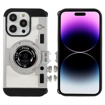 Voor iPhone 14 Pro Max Modern 3D Vintage Style Camera Design Achterkant PU-leer + TPU + PC Slagvast telefoonhoesje met lang touw