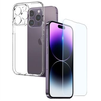 NORTHJO voor iPhone 14 Pro Max 2-in-1 Precieze uitsparingen Beschermende TPU-telefoonhoes + Scratch HD-schermbeschermer van gehard glas - transparant