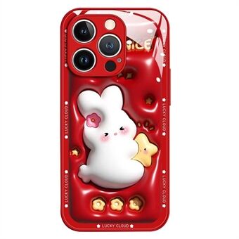 Voor iPhone 14 Pro Max Cartoon Konijn Knuffelster Gehard Glas + TPU Telefoonhoesje Stootvaste achterkant Beschermhoes