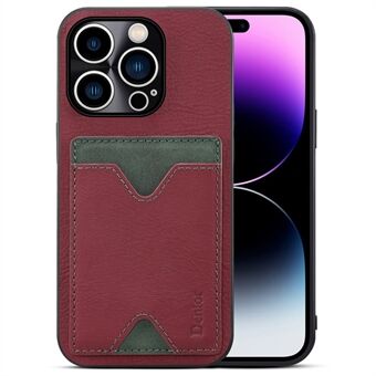 Voor iPhone 14 Pro Max rundleer gecoat TPU antislip telefoonhoes kaarthouder ontwerp nauwkeurige uitsparing camerabescherming Scratch hoes met standaard