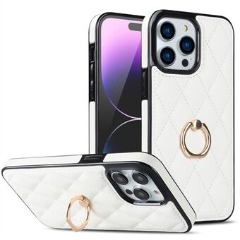 Rotatiering Ring telefoonhoesje voor iPhone 14 Pro Max, PU-leer + TPU Rhombus antislip hoes