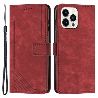 Voor iPhone 14 Pro Max Telefoon Stand Case Skin-touch PU lederen lijnen bedrukte portemonnee hoes