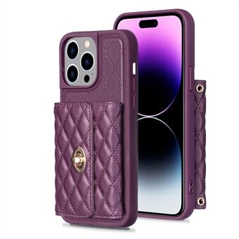 BF21-stijl PU-leer + TPU-telefoonhoes voor iPhone 14 Pro Max, telefoonhoes met kaartsleuf en riem