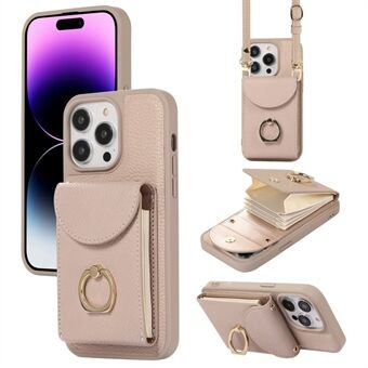 Voor iPhone 14 Pro Max accordeonstijl kaartsleuven hoes met leer gecoate TPU telefoon standaard hoes met schouderriem