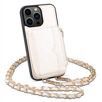 Voor iPhone 14 Pro Max standaard kaarthouder telefoonhoes portemonnee PU-leer + TPU-telefoonhoes met riem