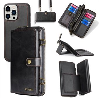 MEGSHI 020-serie voor iPhone 14 Pro Max afneembare 2-in-1 portemonnee PU-leer + pc + TPU-telefoonhoes met Stand
