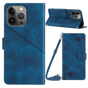 PT005 YB Imprinting Series-7 voor iPhone 14 Pro Max PU lederen portemonnee telefoonhoes bedrukt Flip Stand Cover met schouderriem