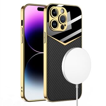 GKK Electroplating telefoonhoes voor iPhone 14 Pro Max Slim Case TPU + pc + PU lederen telefoonhoes