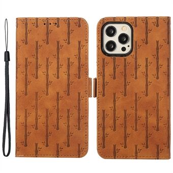 Skin-touch Flip Cover voor iPhone 14 Pro Max Lucky Bamboo bedrukt telefoonhoesje met riem