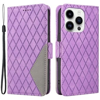 Voor iPhone 14 Pro Max PU-lederen telefoonhoes Kleursplitsende Rhombus bedrukte portemonnee Stand Cover