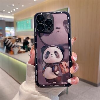 Voor iPhone 14 Pro Max Metal Paint Design Hard Glass + TPU Phone Cover Panda Decor Phone Case