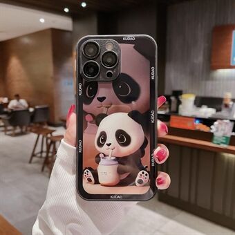 Voor iPhone 14 Pro Max Panda patroon telefoonhoes gehard glas achterkant TPU framehoes met lensbeschermer