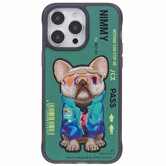 NIMMY Cool Geborduurd Telefoonhoesje voor iPhone 14 Pro Max Schokbestendig PC+TPU+PU Telefoonhoesje