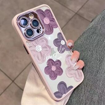 TPU Cover voor iPhone 14 Pro Max Glitter Camera Ring Olieverf Bloemen Telefoonhoes met lensfilm