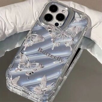 Voor iPhone 14 Pro Max Stofdichte mobiele telefoonhoes Vlinderdecor TPU ShellInner Twill Texture Clear Phone Cover