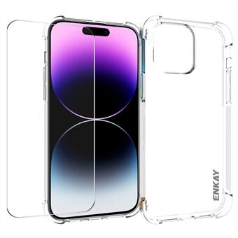 ENKAY HOED Prince Voor iPhone 14 Pro Max Antislip Telefoon Case Clear TPU Cover met Hoge Aluminium-silicium Glas Screen Film