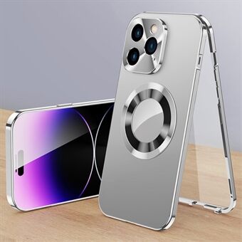 Voor iPhone 14 Pro Max Magnetische Clear Phone Case Compatibel met MagSafe Aluminium Frame + Gehard Glas + PC Back Cover