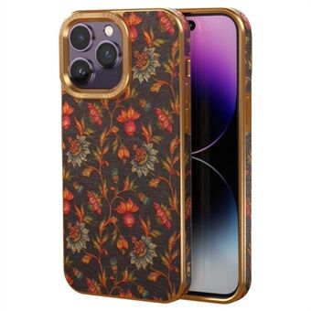 Telefoonhoesje uit de Flower Pattern-serie voor iPhone 14 Pro Max, met leer gecoate TPU+PC galvaniserende hoes