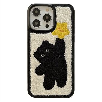 Voor iPhone 14 Pro Max Borduren Pluche Cartoon Kat TPU Case Telefoon beschermhoes