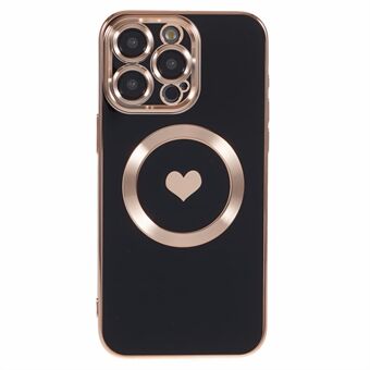 Voor iPhone 14 Pro Max TPU-hoes 6D Elektroplating Love Heart Cover Compatibel met MagSafe