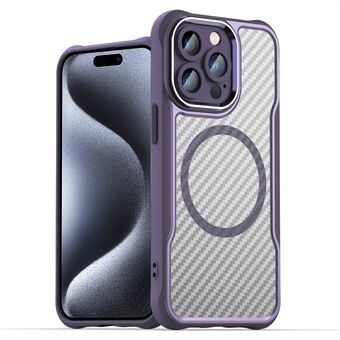 Voor iPhone 14 Pro Max Magnetische Hoes TPU+PC Transparant Koolstofvezel Textuur Telefoonhoesje