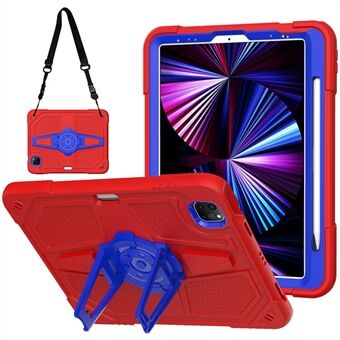 Voor iPad Air (2020) / (2022) / iPad Pro 11 (2020) / (2021) / (2022) hoesje PC+Siliconen Kickstand Cover met Schouderband - Multi