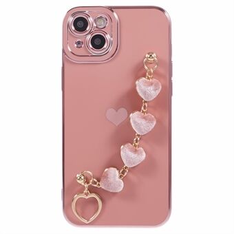 Voor iPhone 15 hoesje Schattig Esthetisch TPU Telefoonhoesje met Hartarmbandriem