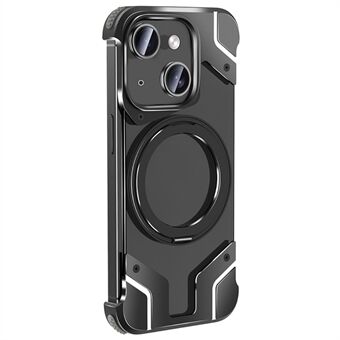 Voor iPhone 15 Magnetische Case Frameless PC Telefoonhoesje met Aluminium Legering Kickstand