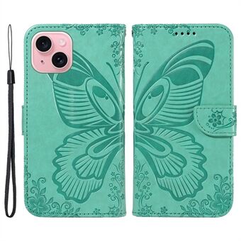 Voor de iPhone 15 hoesje Leren Portemonnee Flip Telefoonhoesje Met Vlinderpatroon