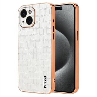 AZNS voor iPhone 15 hoesje met krokodillentextuur, valbestendige lederen gecoate TPU telefoonhoes.