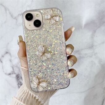 Voor iPhone 15 hoesje Glitter Pailletten Epoxy TPU Telefoonhoesje met 3D-vlinders