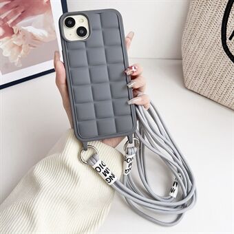 Voor de iPhone 15 Case Grid Soft TPU Schokbestendige Telefoonhoes met Lanyard