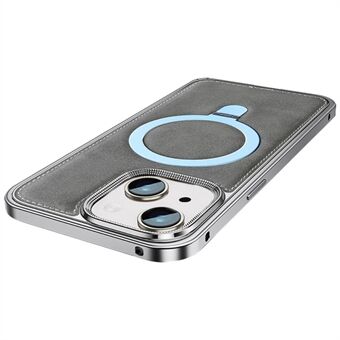 Voor iPhone 15 Magnetische Telefoonhoes Standaard Metalen Frame Echt Leren Achterkant