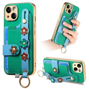 W2-serie voor iPhone 15-hoesje leer + TPU 3D bloemenesthetisch telefoonhoesje met kaartsleuf