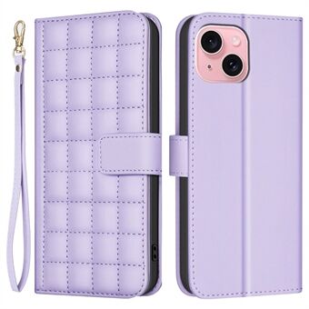 BINFEN COLOR BF34 voor iPhone 15 Hoes PU Lederen Vierkant Rasterpatroon Telefoonhoesje