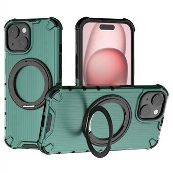 Voor iPhone 15 Hoes Verticaal Gestreepte Achterkant PC+TPU Magnetische Ring Standaard Telefoonhoes