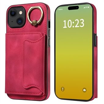 001 Voor iPhone 15 Hoesje met Kaarthouder Ring PU Lederen Gecoate TPU Telefoonhoes Huid-touch